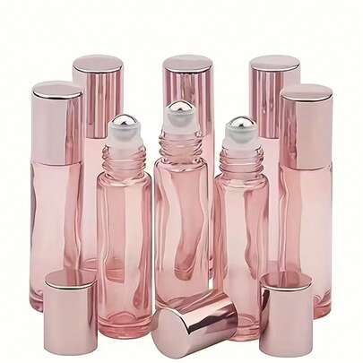 10ml Rose Gold Glass Roller Bottle - Travel Size - Refillable Stainless Steel Roller Ball Perfume Bottle, Clear Cosmetic Essential Oil Bottle, Compact & Portable, Reusable & Refillable, Travel Accessory, Rose Gold
