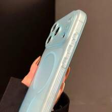 1个极简亲肤磁吸无线充电手机壳，兼容苹果17 Pro Max、Air 16、15、14、13、12 Pro/Max/Plus，磨砂半透明防震保护套 - 透藍 - 查看 3