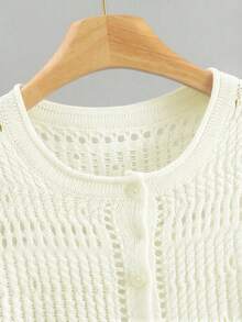 Áo khoác cardigan dệt kim thoáng khí khoét lỗ dành cho nữ, tay dài, nhẹ, chống nắng, thiết kế tối giản màu trắng. - trắng - Xem 4