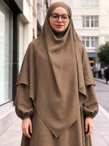 Bộ trang phục cầu nguyện Hồi giáo 2 món (Khimar + Abaya), Áo choàng Abaya mềm mại kèm khăn trùm đầu Hijab, trang phục cầu nguyện ngoài trời thoải mái, áo choàng Abaya dành cho nữ. - Nhiều màu - Xem 5