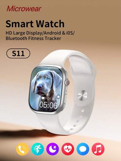 Microwear Reloj inteligente 2025 nuevo para Android e iOS, pantalla táctil HD de 2,06", rastreador de actividad física, llamadas y mensajes, monitor de frecuencia cardíaca y sueño 24/7, resistente al agua y al polvo, color negro