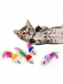 5pcs/10pcs/15pcs/20pcs Colorful Feather Sound Mouse Toys Set, Fun Interactive Rolling Ball & Mouse Toys To Keep Your Cat Entertained (Random Color) - Multicolor - View 2