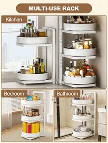 Rotating Spice Rack Organizer For Cabinet, Seasoning Organizer With Suction Bottom, Spice Turntable Shelves, Compact And Versatile, Can Organizer For Pantry, Metal Spice Storage Rack Organizer For Kitchen Countertop, Refrigerator Top, Black / Grey / White - trắng - Xem 2