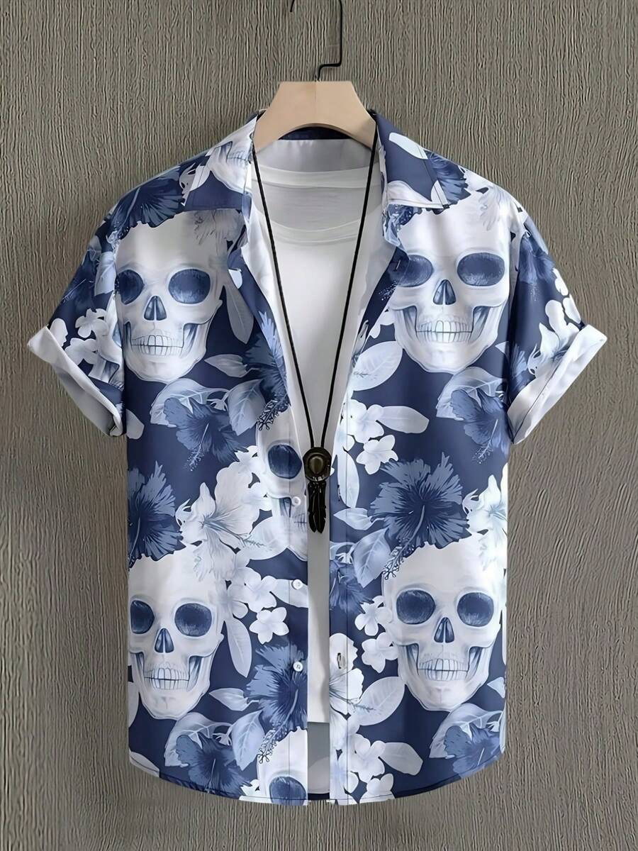 Blue Tropical Floral Design Symbolizing Relaxation Freedom And Coastal Adventure 3D Printed Hawaiian Beach Short Sleeve Shirt For Men Casual Summer Top Fashion Wear - 白色 - 查看 1