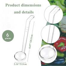 2 piezas Cucharas soperas mini de 1 onza, 20 cm, cucharas de plástico transparente con mango largo, perfectas para servir salsas, sopas, dips, ponches, caldos, cócteles, jugos - Esencial para fiestas - Blanco - Ver 4