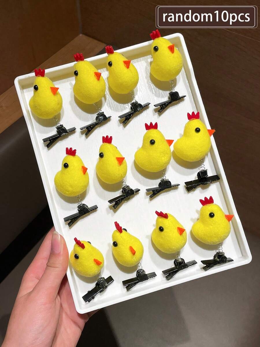 10pcs/Set Cute Random Chick Spring Loaded Hair Clips, Suitable For Daily, Party, Side Bangs & Flyaways, Funny Holiday Gathering, Gift For Photo Shooting, Live Streaming, Influencer, Date, Recommended Product!,Travel,Birthday