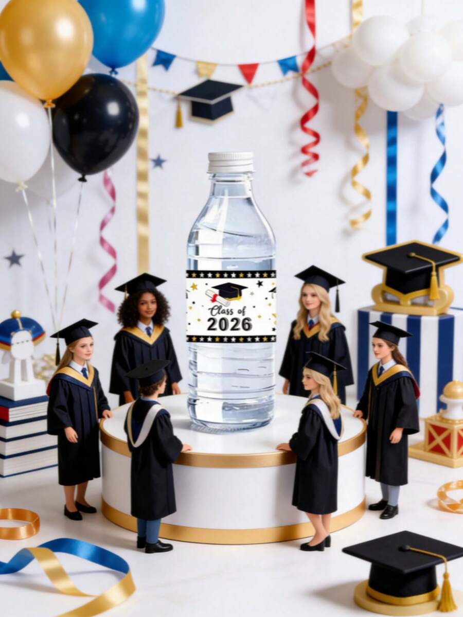 Nhãn dán bình nước tốt nghiệp năm 2026 - Màu đen & vàng lấp lánh, nhãn dán chống thấm nước chúc mừng tốt nghiệp, thích hợp cho tiệc tốt nghiệp trung học/đại học, lễ tốt nghiệp, chụp ảnh kỷ niệm, họp lớp và quà tặng tốt nghiệp. - nhiều màu - Xem 1