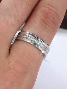 Vanel 1 pièce Bague empilable élégante en argent gravée "Maman" avec cubique zircone multicolore pour femmes, bague délicate sertie de CZ, bijou de mode à la mode, pour un port quotidien et cadeau pour la fête des mères - Argent-Multicolore - Voir 4