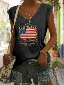 4th Of July Outfit WomenUSA 250th AnniversaryCommemorative Print Women's InspiredT-Shirt Short RoundNeckTopWhite LightweightY2K Short Sleeve Round Nec - 深灰色 - 查看 5