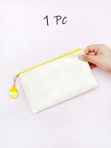 1个/5个/10个装帆布拉链带流苏收纳袋,旅行化妆包,化妆品收纳包,铅笔盒,适合度假、海滩、浴室、卧室使用,大容量 - 米色 - 查看 103