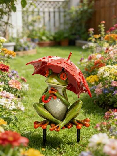 2D Acrylic Flat Creative Frog Garden Decor Sign - Suitable For Home, Yard And Lawn Decoration, Or As Holiday Gift