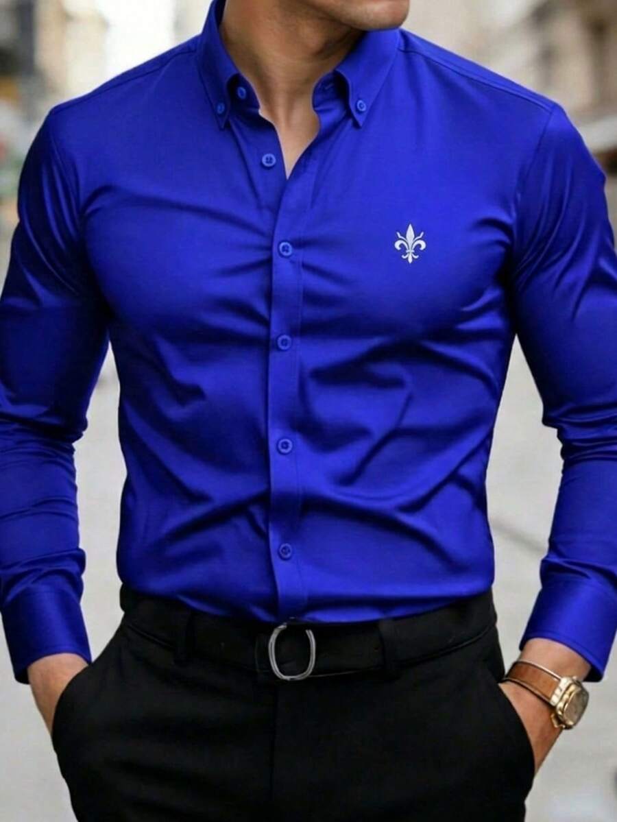 Men's Spring/Autumn Casual Business Party Daily Commute Iris Logo Print Long Sleeve Shirt
