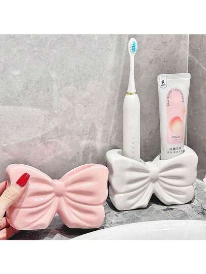 Hộp đựng đồ hình nơ bằng gốm trắng, hộp đựng đồ trang trí hình nơ thời trang cho bàn trang điểm phòng tắm, hộp nhiều ngăn trang trí đựng mỹ phẩm, cọ trang điểm, bàn chải đánh răng, hộp đựng đồ trang trí nhà cửa thanh lịch cho phòng ngủ.