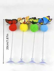 1/3/5pcs Cat Spring Ball Toys With Suction Cup & Butterfly Design, Fabric Interactive Self-Entertainment Cat Toys, Suitable For All Breeds, Battery-Free, Pet Entertainment | Interesting Design | Battery-Free - Multicolor - View 6