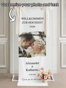 Customized Wedding Banner - Personalized Bride And Groom Photo/Name/Time/Text - Printed, Suitable For Wedding, Engagement Party, Personalized German Banner, Indoor & Outdoor Use, Smooth Texture, German Welcome Cloth, Perfect - Multicolor - View 6
