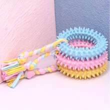 粉色软橡胶幼犬磨牙玩具，骨头形状咀嚼球，耐用橡胶绳，小型宠物牙齿护理用品 - 彩色 - 查看 6