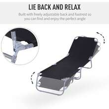 Outsunny Folding Outdoor Lounge Chair, Portable Reclining Beach Lounger With Breathable Mesh Fabric, Sun Lounge Bed Camping Cot For Patio, Garden, Poolside, Black - Black - View 2