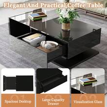 High-Tech Flair Coffee Table / Modern High-Gloss Coffee Table / Living Room Table / Glass Top, With Drawer / Suitable For Living Rooms And Office Areas - Hitam - View 3