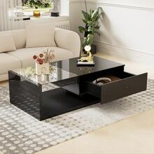 High-Tech Flair Coffee Table / Modern High-Gloss Coffee Table / Living Room Table / Glass Top, With Drawer / Suitable For Living Rooms And Office Areas - Hitam - View 7