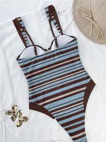 Women's Colorblock One-Piece Swimsuit. Sexy Color Contrast Flatters The Figure, Perfect For Beach Vacations And Casual Outfits. Summer - Multicolor - View 3
