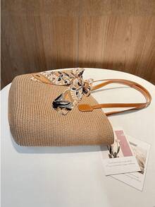 1 Mũ rơm + 1 Túi xách, Phong cách thường ngày khi đi nghỉ mát - Dải chữ - Xem 3