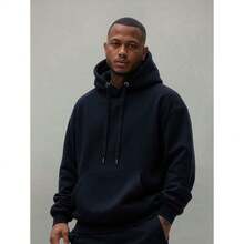 Plain Kangaroo Hoodie For Men And Women, Cotton Sweatshirt For Winter. - 黑色 - 查看 2