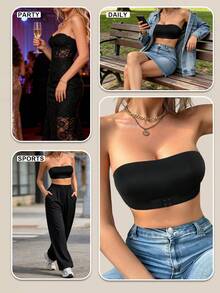 1pc Strapless Front Closure Seamless Wireless Bra, High Elasticity, Soft Fabric, Slip-Resistant, Women's Underwear - Black - View 3