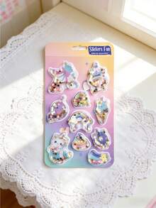 paquete de pegatinas con purpurina líquida brillante 3D, diseños lindos con brillos - Frutas tropicales, animales marinos, unicornios, postres, patrones de arcoíris pastel, pegatinas transparentes rellenas de líquido DIY para diario, planificador, álbum, decoración - Multicolor - Ver 11