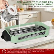 Smoke-Free Mode Electric Grill For Home Use 3-In-1 Functionality Grill & Pan-Fry Modes For Meat 304 Stainless Steel Construction Ideal For Family Gatherings And Friends' Dinners Green - 美規B型插(110-127V) - 查看 1