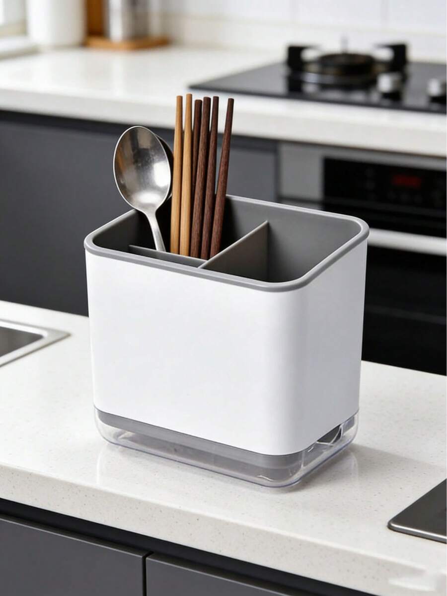 1个餐具沥水架，厨具架水槽置物架碗碟晾干架，厨房收纳配件，适用于餐具、银器、筷子、刀叉、勺子、锅铲（灰色） - 灰色 - 查看 1