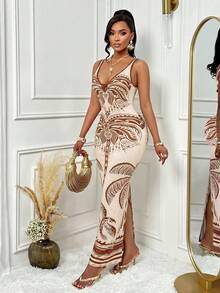 AIJ Đầm maxi không tay cổ chữ V khoét sâu gợi cảm kiểu vintage dành cho nữ, thích hợp cho kỳ nghỉ hè và các buổi tiệc thanh lịch. - Màu be - Xem 3