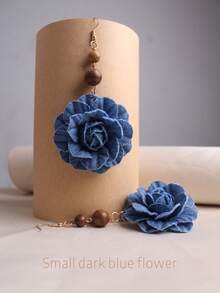 一对复古牛仔布花朵木珠耳环，波西米亚风夸张耳环，适合女性日常、通勤、派对、度假佩戴及作为礼物 - 彩色 - 查看 8