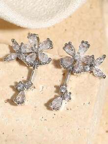 Bộ 2 bông tai hình hoa 3D tối giản lãng mạn, đính đá Zirconia, có các màu vàng, bạc, vàng hồng và đồng, thích hợp cho phụ nữ đeo khi đi chơi, hẹn hò, kỷ niệm và các sự kiện thời trang. - bông tai - Xem 6