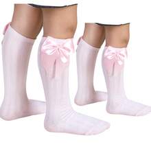 Children's 3/4 Party Socks 16-33 Satin Bow Long Shaft Youth Girl Baptism Wedding Flower Girl Social Dance Events Elegant Quality Soft Touch Coquette Korean Anime Schoolgirl - 2雙粉紅色 - 查看 6
