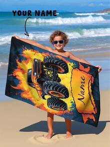 1pc, Racing Car Pattern, Customized Bath Towel Beach Towel, Children's Bath Towel, Bathroom Towel, Beach Towel, Beach Essential, Swimming Pool, Personalized Beach Towel, Pool Towel, Bath Towel, Vacation Gift, Beach Towel. - Multicolor - View 11