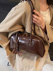 This Stylish And Minimalist Multi-Functional Shoulder Bag Is Made Of PU Material, Featuring Dual Handles For Carrying By Hand Or Over The Shoulder. It Is Perfect For Travel, Shopping, And Commuting To Work. - Coffee - View 3
