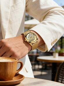 Men's Gold Mesh Strap Guess Watch, Multi-Function Quartz Watch, Classic Daily Wear And Gift Choice GW0368G2 - Gold - View 3