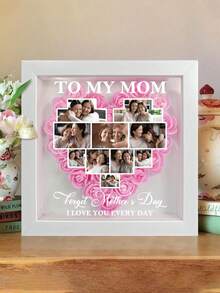 1pc Custom Photos & Text Heart Photo Collage Frame – Personalized Rose Flower Mom Photo Flower Shadow Box Frame With Custom Family Photos & Text | Heartfelt Mother'S Day Gift For Moms | Home Wall & Desk Decor - Multicolor - View 10