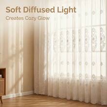 1件美式简约多功能刺绣薄纱窗帘，柔化刺眼光线，适用于卧室、客厅、阳台、书房、房间隔断、窗帘 - 白色 - 查看 2