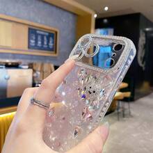 1 chiếc ốp lưng điện thoại TPU chống sốc cao cấp dành cho nữ, họa tiết vỏ sò đính đá hồng, hình trái tim khắc laser, hình thỏ đính đá 3D lập thể, phủ toàn bộ bề mặt, phù hợp với 11/12/13/14/15/16/17 PROMAX, đính đá, hình trái tim khắc laser, quà tặng Ngày của Mẹ, Lễ hội Thuyền Rồng, quà tặng ngày lễ. - Hồng - Xem 2