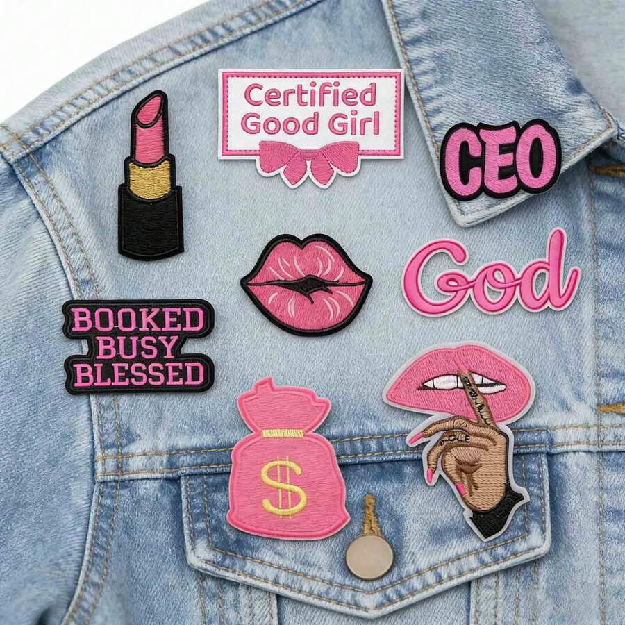 1 set de 8 pièces Série fille rose Écussons de broderie Badges en polyester Mode Appliques Accessoires décoratifs Autocollants en tissu DIY Patchs à repasser et à coudre Convient pour les sacs à dos, jeans, vestes, t-shirts, chapeaux, robes, etc. - Plusieurs styles - Voir 1