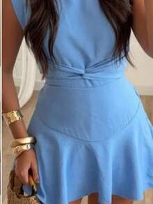Women's Short Dress With Tailored Shorts | Muscle Shoulder | High Quality - 淺藍色 - 查看 1