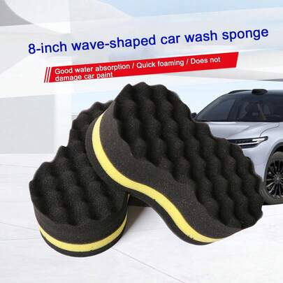 1 miếng bọt biển rửa xe hình số 8, lượn sóng, kích thước lớn, dày, siêu thấm hút, khối bọt biển vệ sinh xe hơi 3 lớp mật độ cao.
