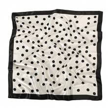 1 chiếc khăn quàng cổ họa tiết chấm bi đen trắng, khăn trùm đầu bằng satin kiểu retro, khăn bandana cổ điển đa năng, khăn quàng cổ nữ mùa xuân/thu mới, phù hợp cho mọi mùa. - trắng - Xem 5