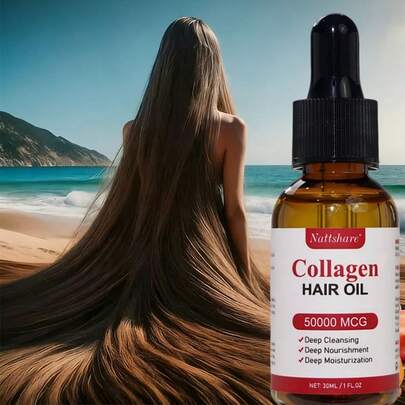 Nattshare 50000微克胶原蛋白强韧护发油，适用于头发和胡须，男女通用，效果显著，修复干枯受损发质，滋润头皮按摩油，令头发更显浓密。