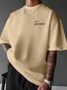 Men's Simple And Versatile Graphic Print Short Sleeve T-Shirt - Nude - 查看 2