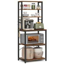 Coffee Bar, Baker's Rack For Kitchen With Storage, 6-Tier Kitchen Shelves With 6 Hooks, Microwave Stand, Industrial, 15.7 X 23.6 X 65.7 Inches, Oak Color And White,Greige And Black,Rustic Brown And Black - Nâu mộc mạc và đen - Xem 10