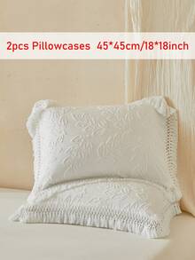 2pcs Boho White Leaf Pattern Cutout Tufted Pillow Covers With Tassels, Vintage Farmhouse Style Polyester Decorative Throw Pillow Cases, Suitable For All Seasons, Decor, Machine Washable, Inserts Not Included - White - View 11