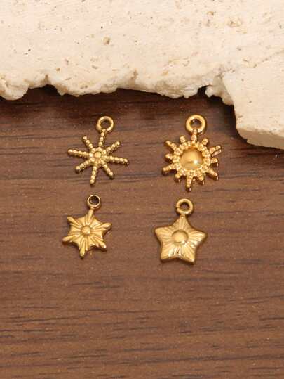 5Pcs/Lot 18K Gold Plated Stainless Steel Retro Style Tiny Cute Octagram Star Pendant Charms For Jewelry Making Supplies Small Sun Charm Fit DIY Handmade Earrings Necklace Bracelet Accessories