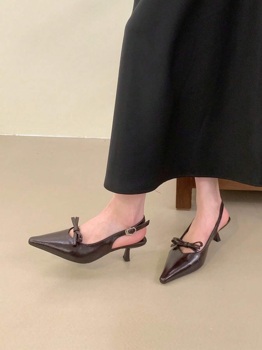 New Spring/Summer Burgundy Bow Peep Toe High Heel Shoes, Women's Fashion Pointed Toe Thin Heel Sandals - Redwood - View 1